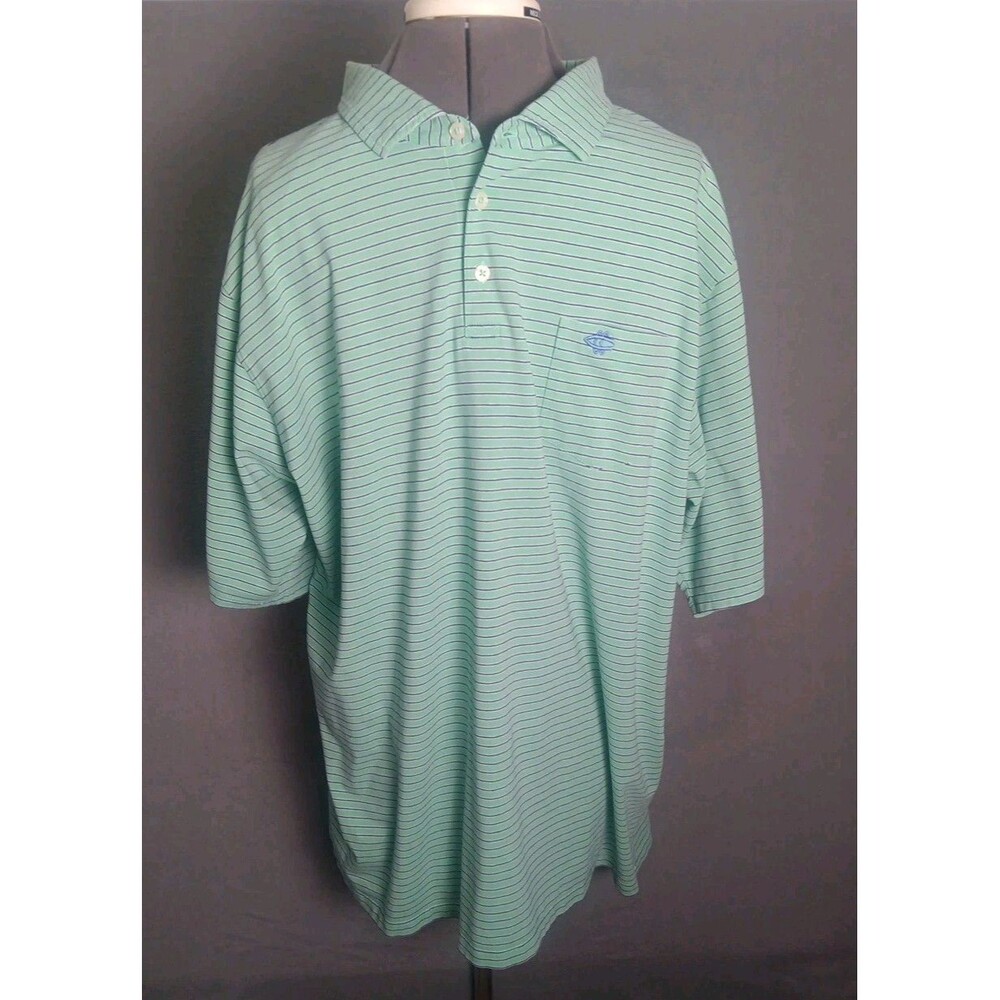 B Draddy Men’s Striped Golf Polo Chest Pocket Pima Cotton Stretch Size XXL Green